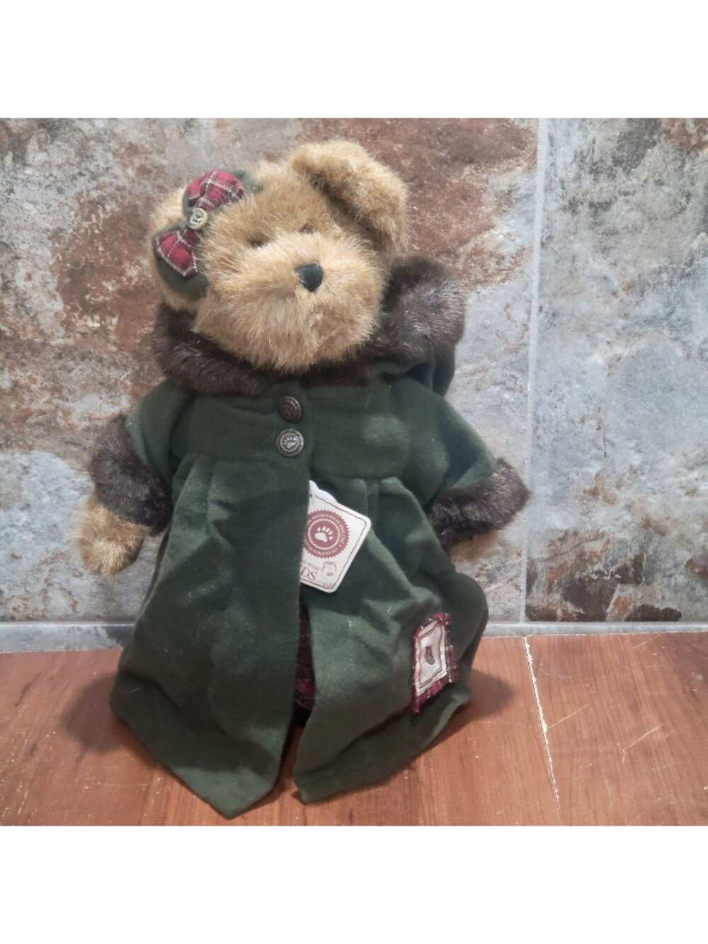 Boyds Collection Sierra Woodsbeary Teddy Bear Green Coat Plaid Bow Dress 91263